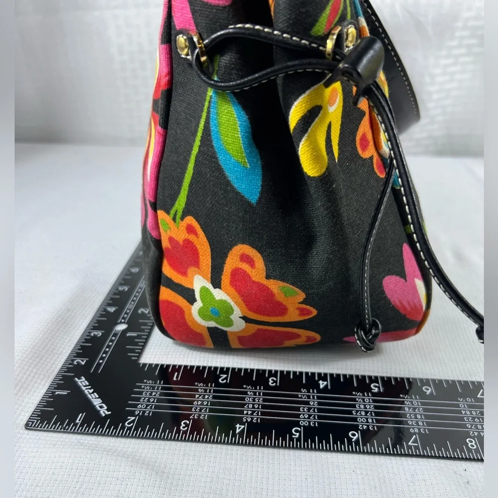 kate spade Black Floral Canvas Satchel with Pink, Yellow & Blue Flowers